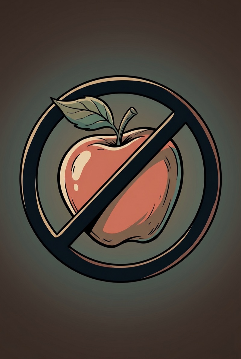 Illustration: an apple with a no-entry sign struck through it
